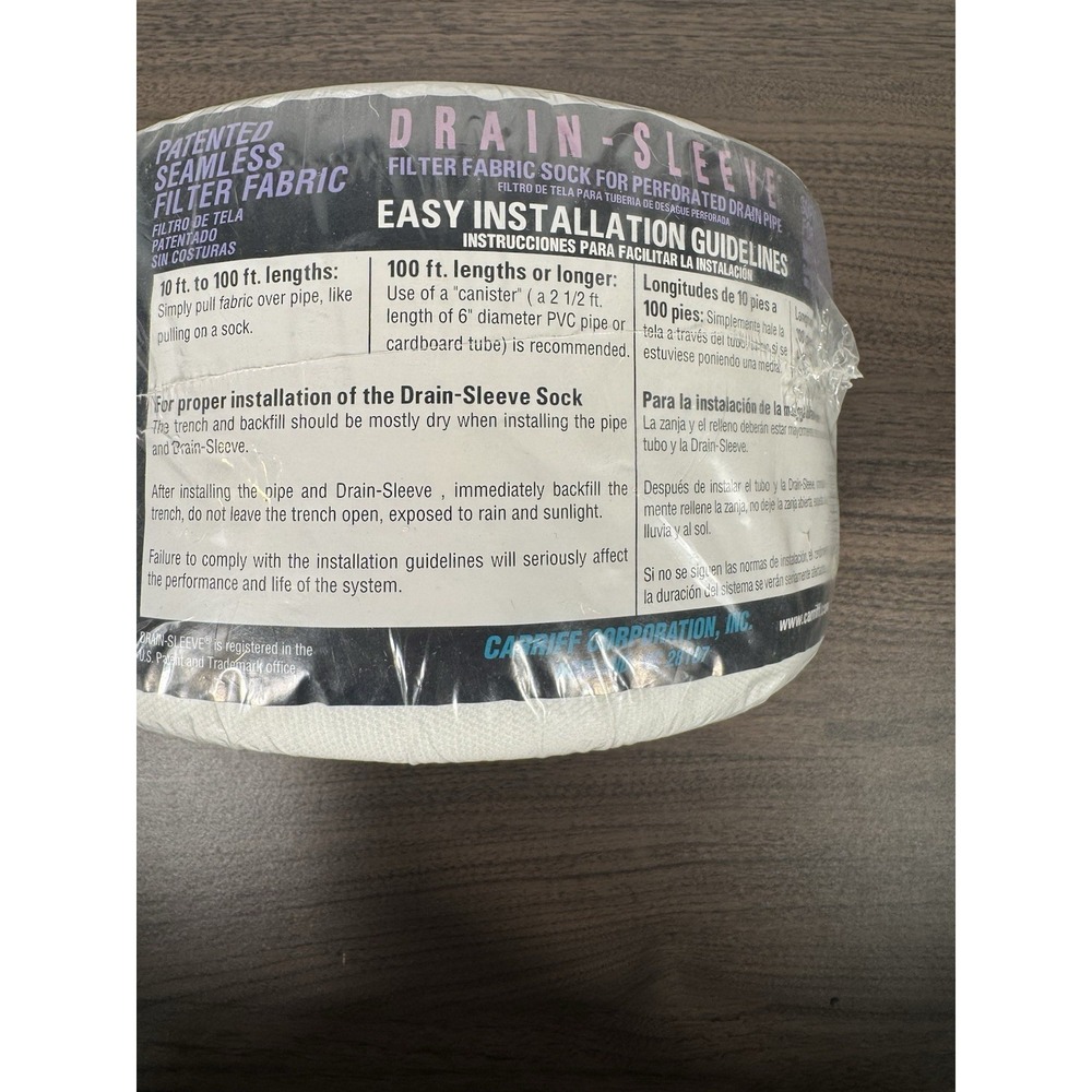 Drain sleeve filter fabric sock for perforated drain pipe.  prevents clogging - Picture 5 of 8
